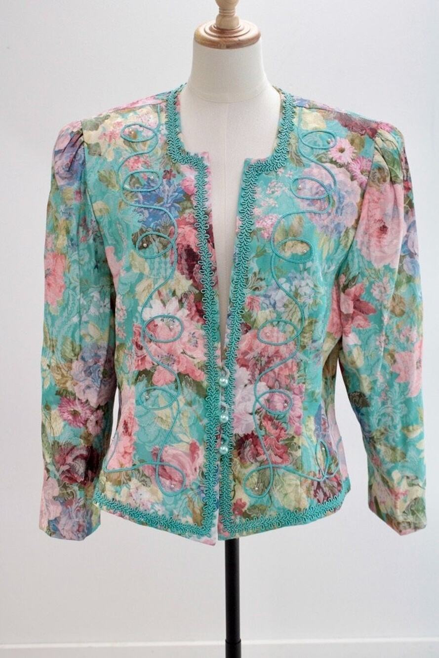 Vtg 80s Nah Nah Collection Floral Brocade Blazer womens sz 18 16 Grandmillennial